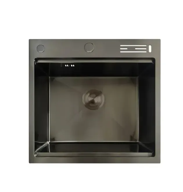 Кухонная мойка MIXXUS MH5050-SK NANO-BLACK из нержавеющей стали, графит, со ступенькой для сушилки и подставкой для ножей