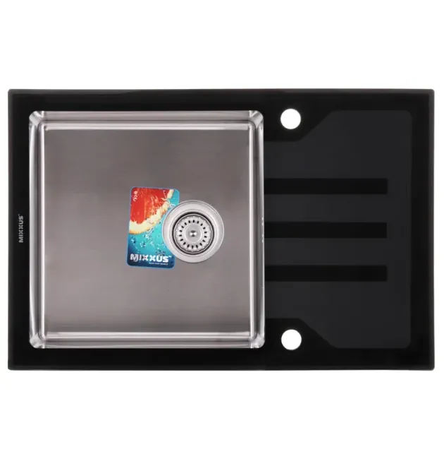 Кухонная мойка MIXXUS MX7851-200×1.2-HM-GLASS из нержавеющей стали, черный глянец