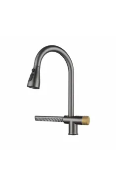 Кухонный смеситель MIXXUS FOZ-014 GRAPHITE с выдвижной лейкой и функцией «водопад», графит