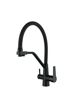 Кухонный смеситель MIXXUS FUL-021 BLACK REFL.BLACK с гибким изливом из нержавеющей стали SUS304, с выходом для питьевой воды, черный