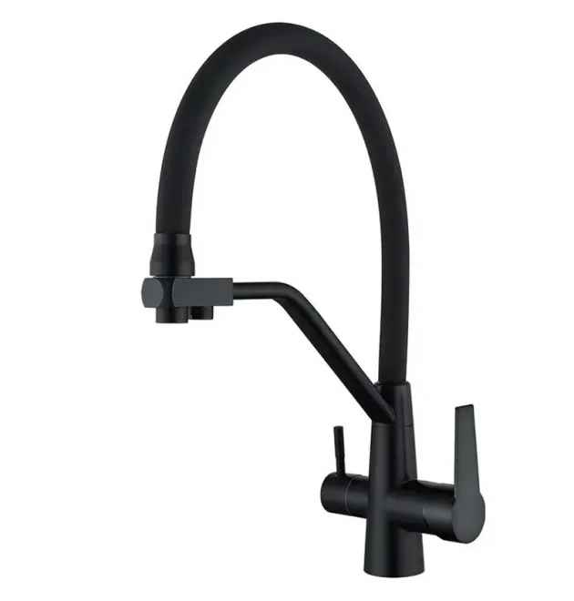 Кухонный смеситель MIXXUS FUL-021 BLACK REFL.BLACK с гибким изливом из нержавеющей стали SUS304, с выходом для питьевой воды