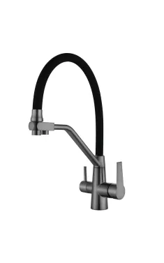 Кухонный смеситель MIXXUS FUL-021 GRAPHITE REFL.BLACK с гибким изливом из нержавеющей стали SUS304, с выходом для питьевой воды, графит