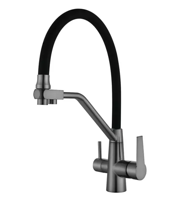 Кухонный смеситель MIXXUS FUL-021 GRAPHITE REFL.BLACK с гибким изливом из нержавеющей стали SUS304, с выходом для питьевой