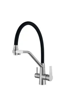 Кухонный смеситель MIXXUS FUL-021 REFL.BLACK с гибким изливом из нержавеющей стали SUS304, с выходом для питьевой воды, черный излив