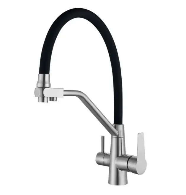 Кухонный смеситель MIXXUS FUL-021 REFL.BLACK с гибким изливом из нержавеющей стали SUS304, с выходом для питьевой воды