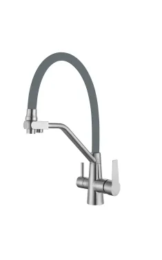 Кухонный смеситель MIXXUS FUL-021 REFL.GREY с гибким изливом из нержавеющей стали SUS304, с выходом для питьевой воды, серый излив