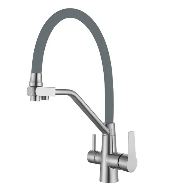 Кухонный смеситель MIXXUS FUL-021 REFL.GREY с гибким изливом из нержавеющей стали SUS304, с выходом для питьевой воды, серый