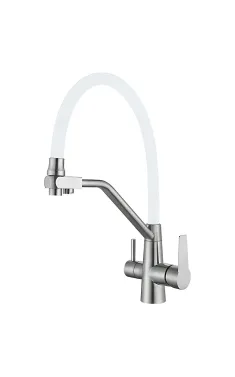 Кухонный смеситель MIXXUS FUL-021 REFL.WHITE с гибким изливом из нержавеющей стали SUS304, с выходом для питьевой воды, белый излив