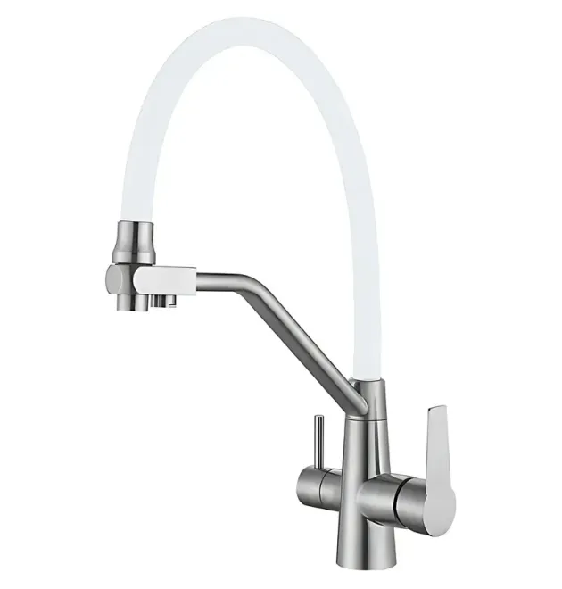 Кухонный смеситель MIXXUS FUL-021 REFL.WHITE с гибким изливом из нержавеющей стали SUS304, с выходом для питьевой воды, белый