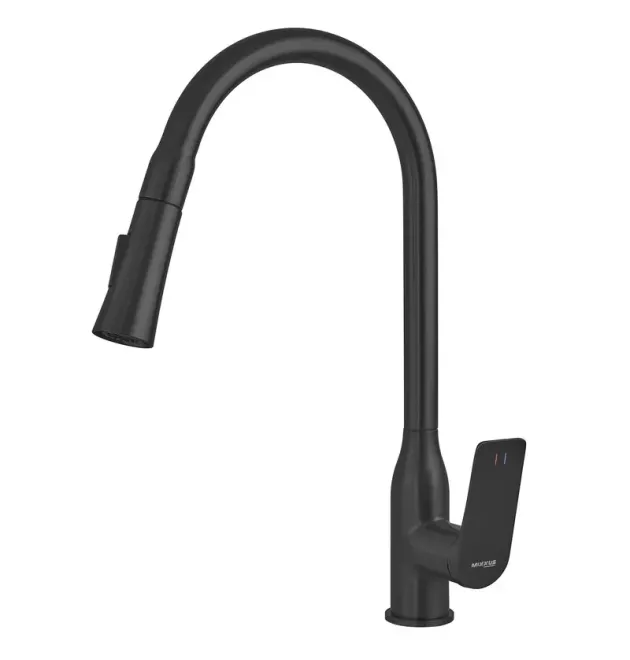 Смеситель для кухни MIXXUS PREMIUM DERBY 014 NUT BLACK с выдвижным изливом, чёрный матовый