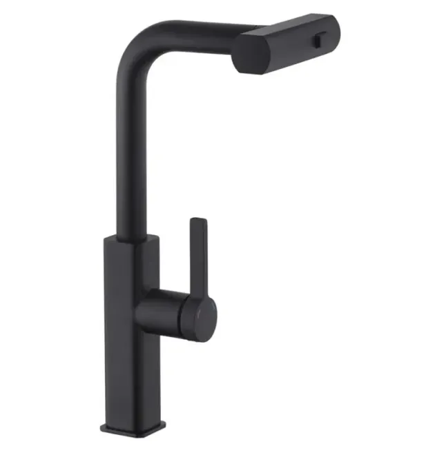 Кухонный смеситель MIXXUS PREMIUM HAMMER 014 BLACK с выдвижным изливом, чёрный матовый