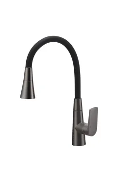 Смеситель для кухни MIXXUS PREMIUM MATIS 011-T NUT GRAPHITE REFL.BLACK с гибким силиконовым изливом, графит и чёрный