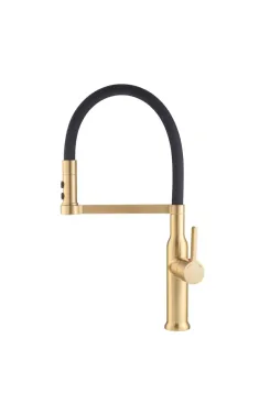 Смеситель для кухни MIXXUS PREMIUM PULL 017 BRUSHED GOLD REFL.BLACK с гибким силиконовым изливом, матовое золото и чёрный