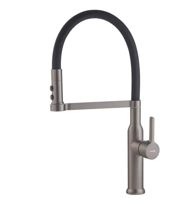 Смеситель для кухни MIXXUS PREMIUM PULL 017 GRAPHITE REFL.BLACK с гибким силиконовым изливом, графит и чёрный