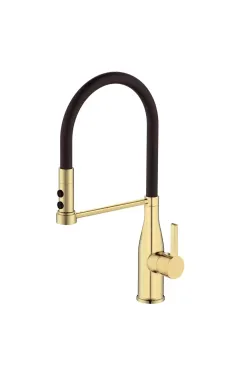 Смеситель для кухни MIXXUS PREMIUM SUMMER 017 BRUSHED GOLD REFL.BLACK с гибким изливом, матовое золото и чёрный