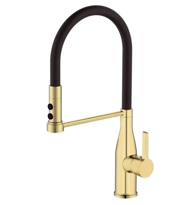 Смеситель для кухни MIXXUS PREMIUM SUMMER 017 BRUSHED GOLD REFL.BLACK с гибким изливом, матовое золото и чёрный