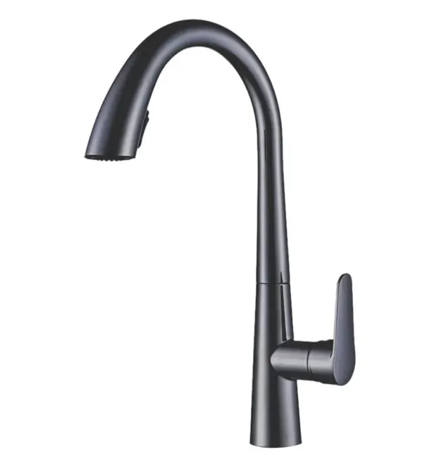 Смеситель для кухни MIXXUS PREMIUM WARTA 014 GRAPHITE с выдвижным изливом, графит
