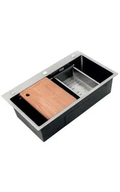 Мийка з нерж. Сталі ZERIX ZH6845-SET-05 DECOR NANO-BLACK (3.0/0.8) КОМПЛЕКТ (колір графіт) (ZM5588)