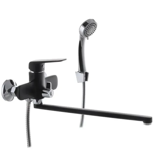 Настенный однорычажный смеситель для ванны MIXXUS OREGON 006 EURO BLACK, черный матовый