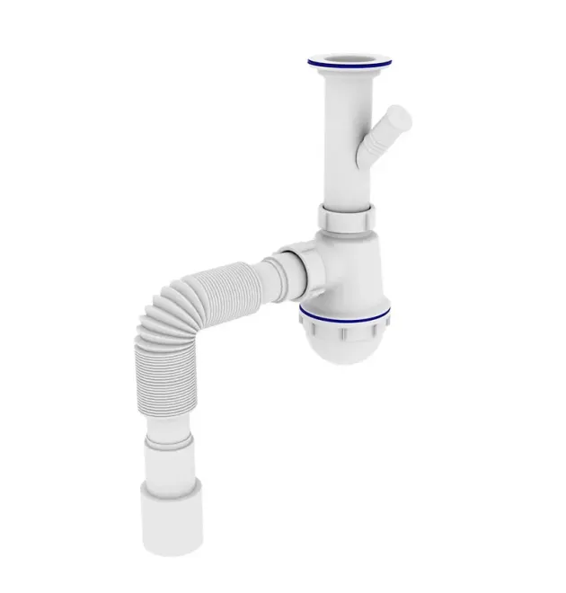 Сифон для кухні Zerix SK-01-B 1 1/2″x40 з литим випуском та відведенням для пральної машини (ZX4951)