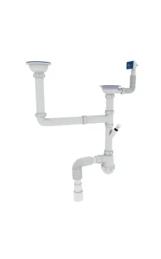 Сифон для кухні ZERIX SK-03-A 3 1/2″x40 з двома різьб. випусками та відведенням для пральної машини (ZX4955)