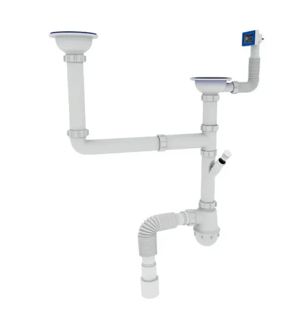 Сифон для кухні ZERIX SK-03-A 3 1/2″x40 з двома різьб. випусками та відведенням для пральної машини (ZX4955)