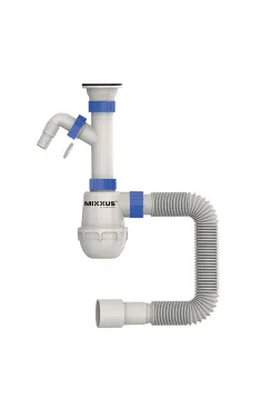 Сифон для кухонної мийки MIXXUS 1 1/2″x40 з литим випуском та відводом для пральної машини