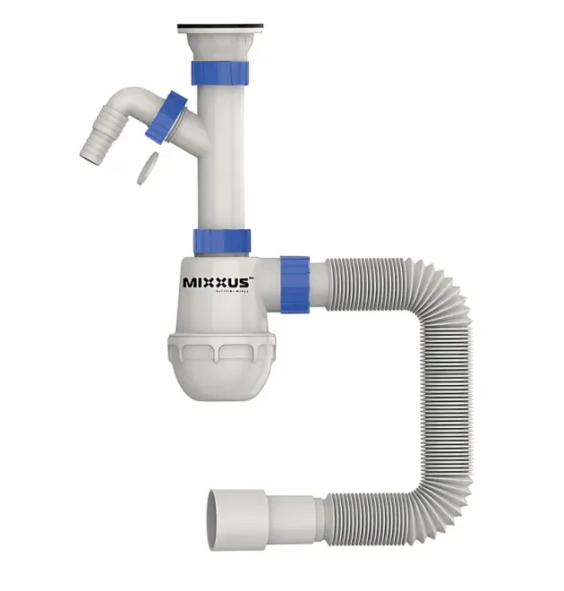 Сифон для кухонной мойки MIXXUS 1 1/2″x40 с литым выпуском и отводом для стиральной машины