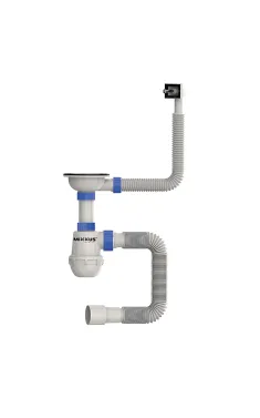 Сифон для кухонної мийки MIXXUS 3 1/2″x40 з нержавіючою сіткою та гнучким прямокутним переливом