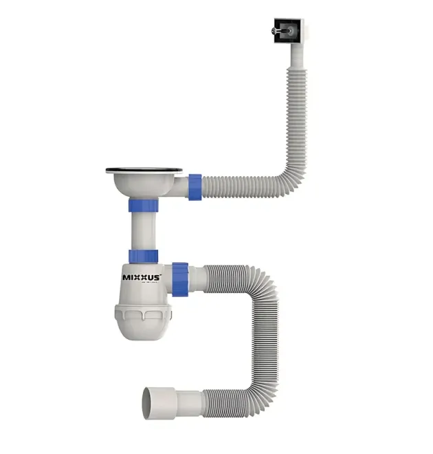 Сифон для кухонної мийки MIXXUS 3 1/2″x40 з нержавіючою сіткою та гнучким прямокутним переливом