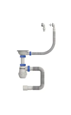 Сифон для кухонної мийки MIXXUS 3 1/2″x40 з нержавіючою сіткою та гнучким круглим переливом