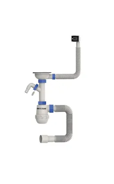 Сифон для кухонної мийки MIXXUS 3 1/2″x40 з нержавіючою сіткою, відводом для пральної машини та гнучким прямокутним переливом