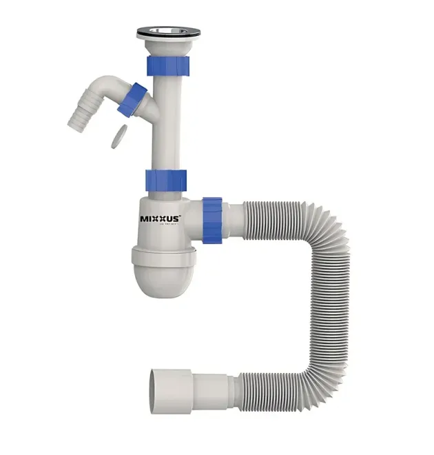 Сифон для умывальника MIXXUS 1 1/2″×40 с литым выпуском и отводом для стиральной машины