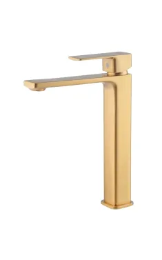 Високий змішувач для умивальника HAIBA KUBUS 001 HIGH NUT BRUSHED GOLD, матове золото