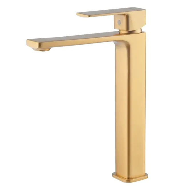 Високий змішувач для умивальника HAIBA KUBUS 001 HIGH NUT BRUSHED GOLD, матове золото