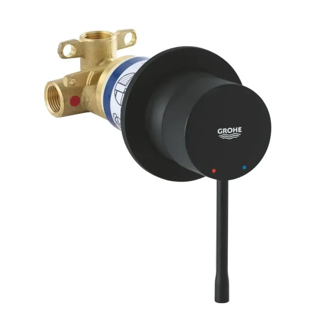 Змішувач для душу Grohe Essence, одноважільний, прихований монтаж, чорний матовий, з обмежувачем температури, 29197KF0