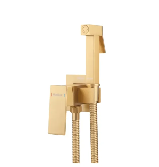 Смеситель для гигиенического душа скрытого монтажа HAIBA KUBUS 002 INNER BRUSHED GOLD, матовое золото