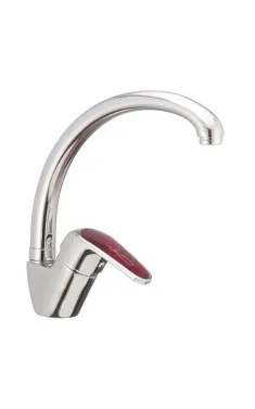 Змішувач для кухні HAIBA MAGIC 011 RED, хром, одноважільний, з поворотним виливом