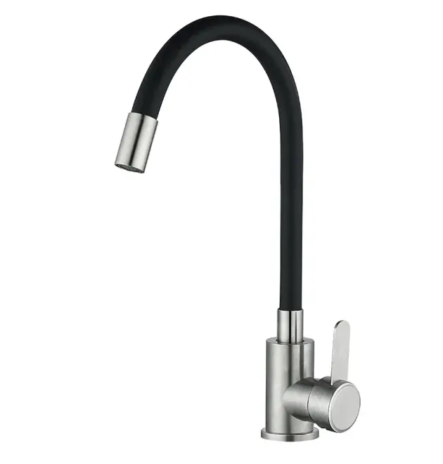 Змішувач для кухні MIXXUS FAN-011 REFL.BLACK з гнучким виливом із нержавіючої сталі SUS304