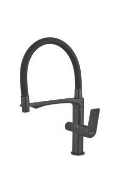 Смеситель для кухни MIXXUS PREMIUM DERBY 021 NUT BLACK REFL.BLACK с гибким изливом и выходом для питьевой воды, матовый чёрный
