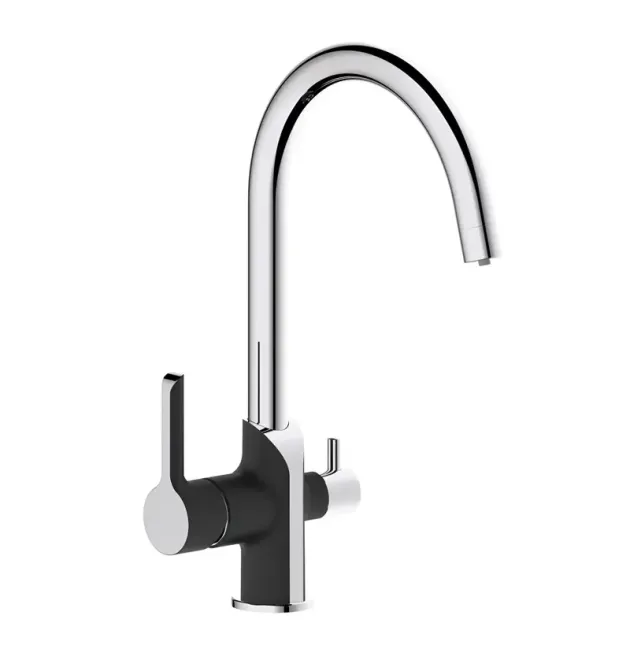 Смеситель для кухни MIXXUS PREMIUM EDEM 021 BLACK, черный матовый с хромом, выход для питьевой воды