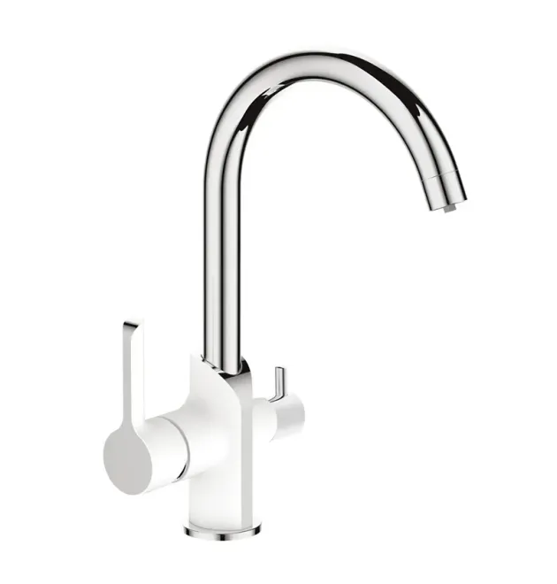 Смеситель для кухни MIXXUS PREMIUM EDEM 021 WHITE, белый матовый с хромом, выход для питьевой воды