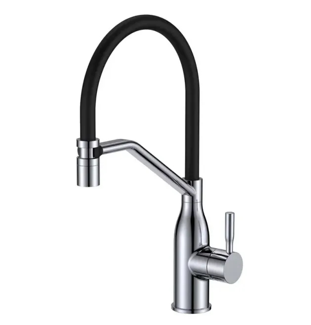 Змішувач для кухні MIXXUS PREMIUM GRAVITY 017, хром із чорним гнучким виливом