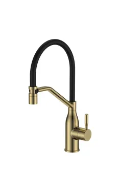 Смеситель для кухни MIXXUS PREMIUM GRAVITY 017 NUT BRUSHED GOLD REFL.BLACK, матовое золото, гибкий черный излив