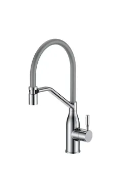 Смеситель для кухни MIXXUS PREMIUM GRAVITY 017, нержавеющая сталь с серым гибким изливом
