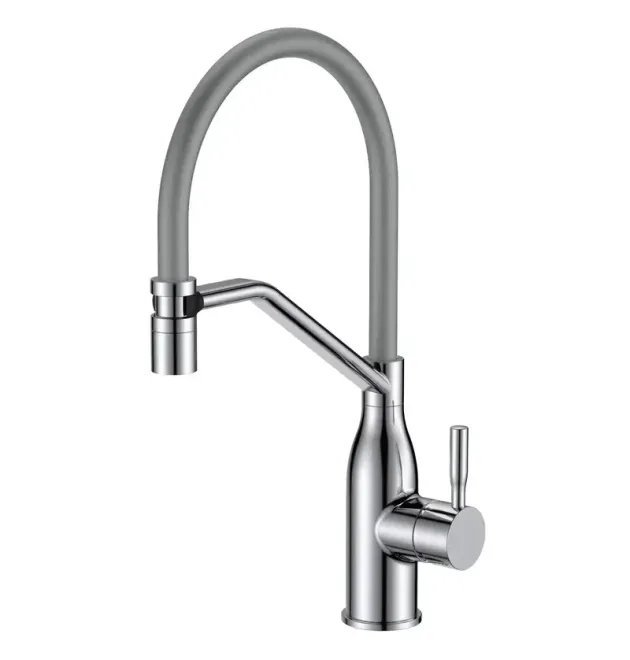 Смеситель для кухни MIXXUS PREMIUM GRAVITY 017, нержавеющая сталь с серым гибким изливом