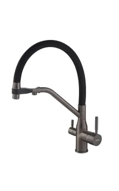 Смеситель для кухни MIXXUS PREMIUM GRAVITY 021 GRAPHITE REFL.BLACK, графит с черным гибким изливом, выход для питьевой воды