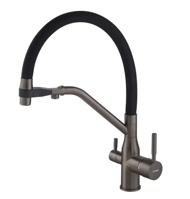 Смеситель для кухни MIXXUS PREMIUM GRAVITY 021 GRAPHITE REFL.BLACK, графит с черным гибким изливом, выход для питьевой воды