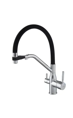 Смеситель для кухни MIXXUS PREMIUM GRAVITY 021 REFL.BLACK, хром с черным гибким изливом, выход для питьевой воды
