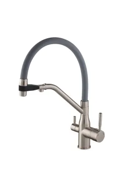 Смеситель для кухни MIXXUS PREMIUM GRAVITY 021 SS COLOR REFL.GREY, нержавеющая сталь с серым гибким изливом, выход для питьевой воды